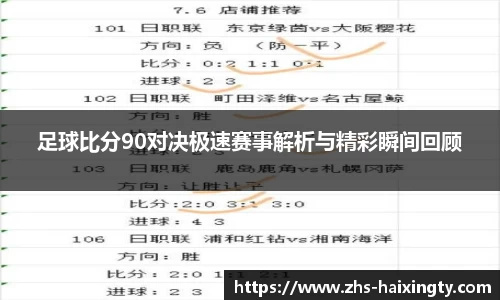 足球比分90对决极速赛事解析与精彩瞬间回顾